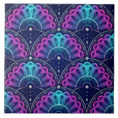Neon Jellyfish Art Deco Fan Pink Blue タイル (正面)