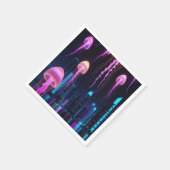 Neon Jellyfish Over Cyber City スタンダードカクテルナプキン (角)