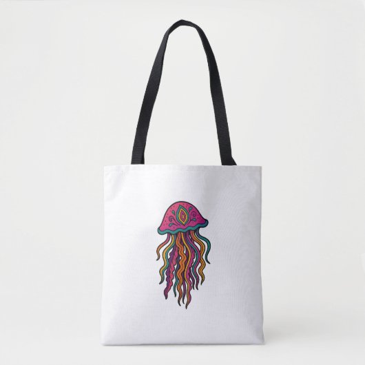 Neon Jellyfish Tote Bag – Trippy Sea Vibes トートバッグ (正面)
