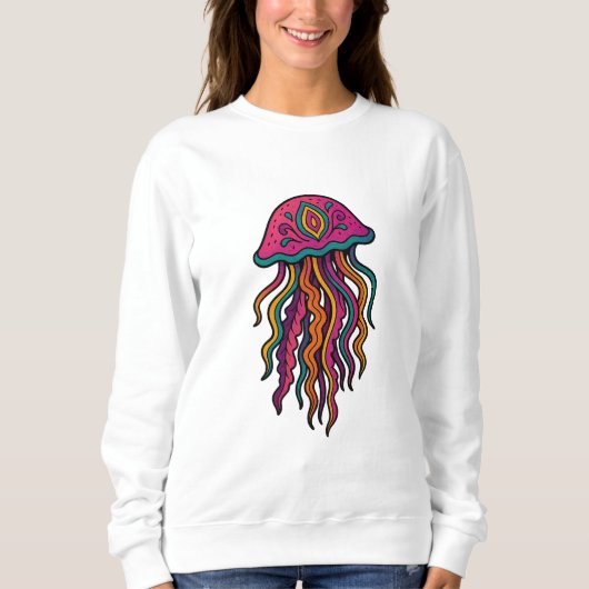 Neon Jellyfish Trippy Women's Sweatshirt スウェットシャツ (正面)