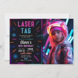 Neon Laser Tag Birthday Photo Invitation 招待状