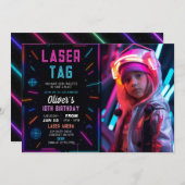 Neon Laser Tag Birthday Photo Invitation 招待状 (正面/裏面)