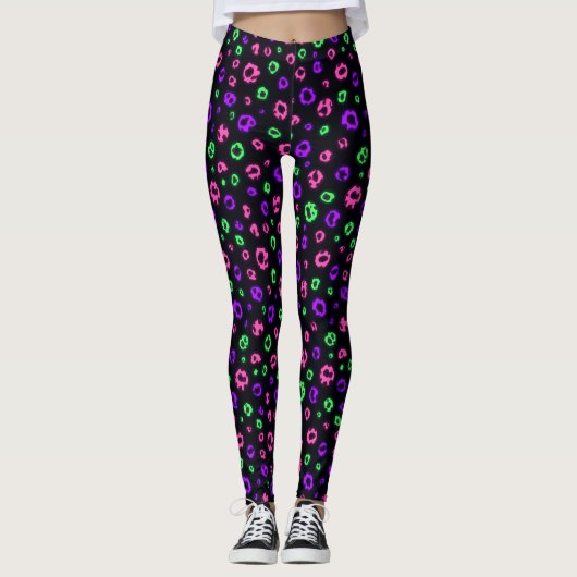 Neon Leopard Print Bold Trend Pattern レギンス (正面)