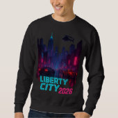 Neon Liberty 2026 Cyberpunk City | Futuristic Stre スウェットシャツ (正面)