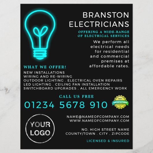 Neon Lightbulb, Electrician Advertising チラシ (正面)