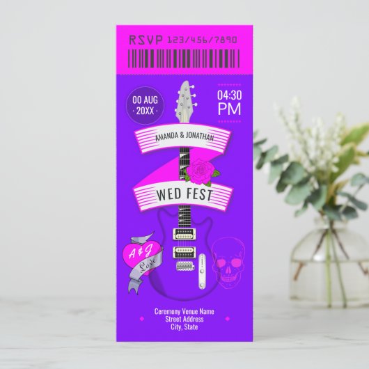 Neon Lights Rock ’n’ Roll Wedding Ticket 招待状 (スタンド正面)