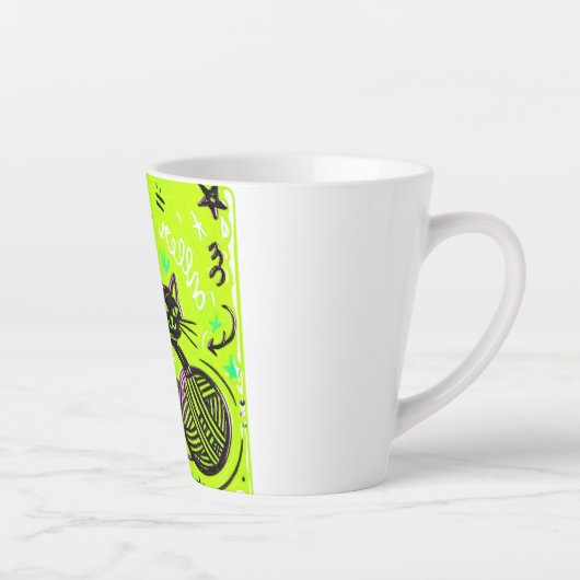 Neon Lime Black Cat カフェラテマグ (右)