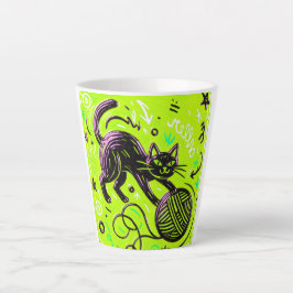 Neon Lime Black Cat カフェラテマグ