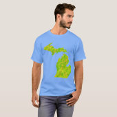 Neon Lime Green Paint Splatter Michigan Silhouette Tシャツ (正面フル)