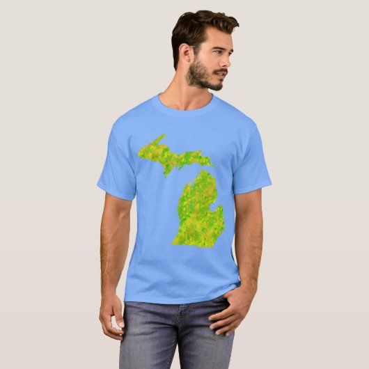 Neon Lime Green Paint Splatter Michigan Silhouette Tシャツ (正面フル)