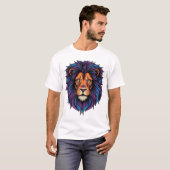 Neon Lion Head Purple Blue Mane Fierce T-Shirt Tシャツ (正面フル)