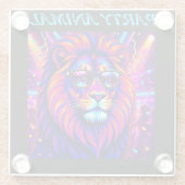 Neon Lion Party Animal – Colourful Retro Graphic ガラスコースター (裏面)