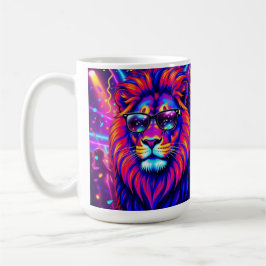 Neon Lion Party Animal – Colourful Retro Graphic コーヒーマグカップ