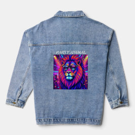 Neon Lion Party Animal – Colourful Retro Graphic デニムジャケット