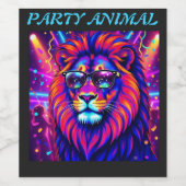 Neon Lion Party Animal – Colourful Retro Graphic ワインラベル (シングルラベル)