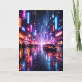 Neon-Lit Cyber Punk City at Night Blank Art Card カード (正面)