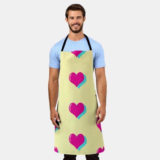 Neon Love Retro Vaporwave Hearts Fun エプロン (着用した状態)