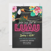 Neon Luau Birthday Party | Tropical Hawaiian Party 招待状 (正面)