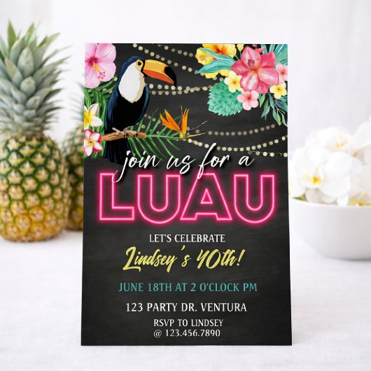 Neon Luau Birthday Party | Tropical Hawaiian Party 招待状