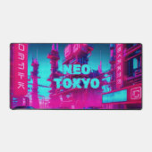 Neon Magenta Cyan Cyberpunk Neo Tokyo Gamer デスクマット (正面)