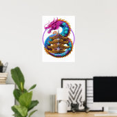 Neon Mechanical Dragon Pagoda Emblem Art ポスター (ホームオフィス)