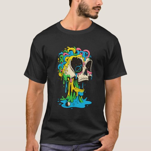 Neon Melted Skull Art T-Shirt Tシャツ (正面)