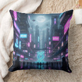 Neon Metropolis Pulse Throw Pillow クッション (ブランケット)