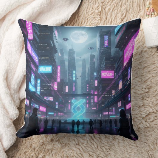 Neon Metropolis Pulse Throw Pillow クッション (ブランケット)