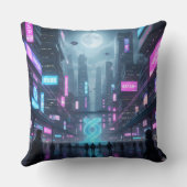 Neon Metropolis Pulse Throw Pillow クッション (裏面)
