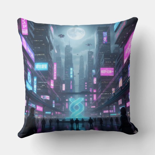 Neon Metropolis Pulse Throw Pillow クッション (裏面)