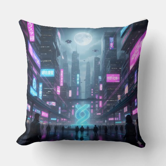 Neon Metropolis Pulse Throw Pillow クッション (正面)