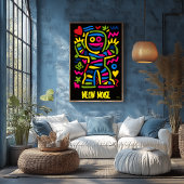 Neon Mummy Poster - Art ポップ・アートの Halloweenキャラクター ポスター