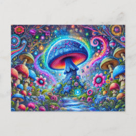 Neon Mushroom Glow Psychedelic Fantasy Forest ポストカード