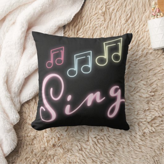Neon Music Notesを歌う クッション (ブランケット)