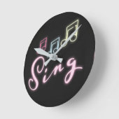 Neon Music Notesを歌う ラウンド壁時計 (傾斜)