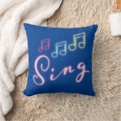Neon Music Notes on Blue クッション (ブランケット)