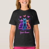Neon Mystic Cats – Custom Name Psychedelic T-Shirt Tシャツ (正面)