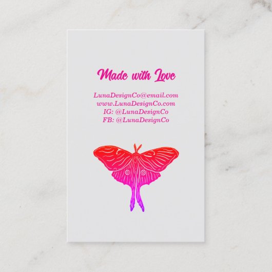 Neon Mystical Luna Moth Business Card 名刺 (裏面)