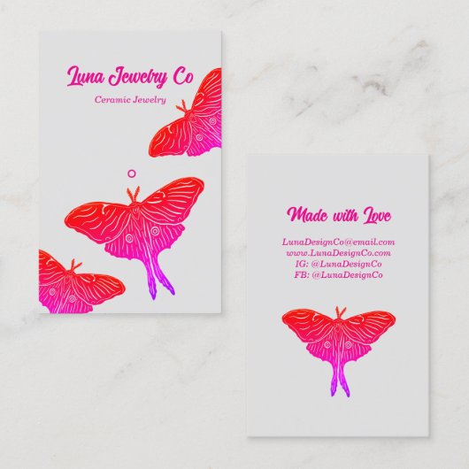 Neon Mystical Luna Moth Jewelry Pin Business Card  名刺 (正面/裏面)
