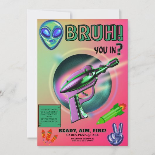 Neon Nerf Battle Dart Gun Game Birthday Boy 招待状 (正面)