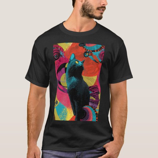 Neon Night Cat – Psychedelic Tシャツ (正面)