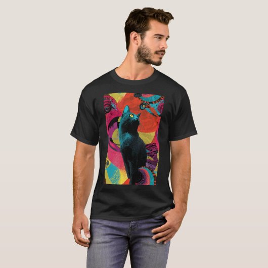 Neon Night Cat – Psychedelic Tシャツ (正面フル)