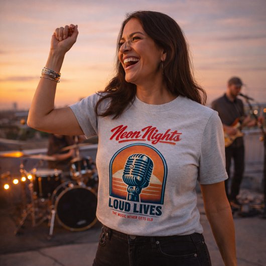 Neon Nights Loud Lives Rock – Vintage Americana Tシャツ