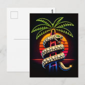 Neon Nights Miami Black Snake Illustration ポストカード (正面/裏面)
