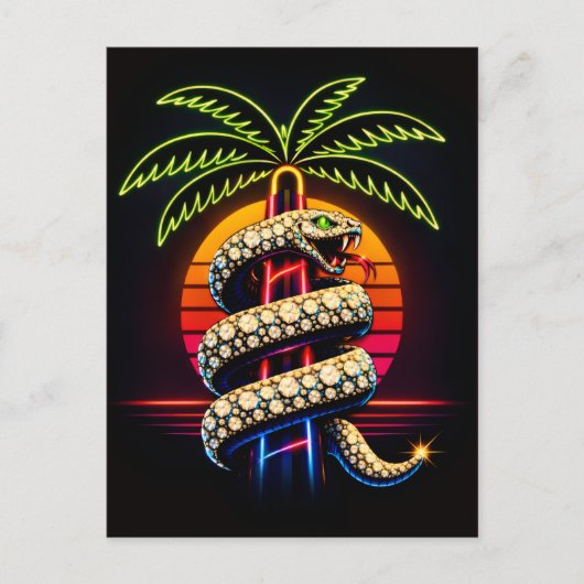 Neon Nights Miami Black Snake Illustration ポストカード (正面)