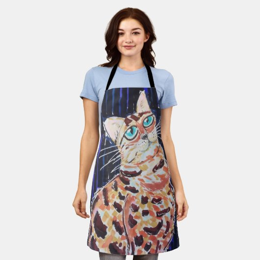 Neon Noir Bengal Cat エプロン (着用した状態)