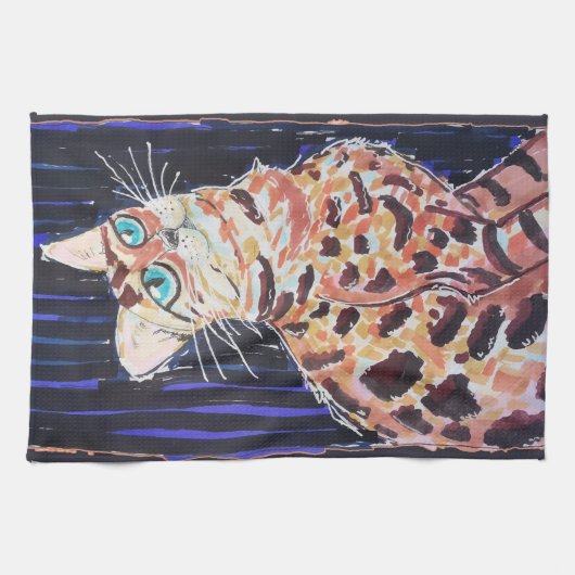 Neon Noir Bengal Cat キッチンタオル (横)