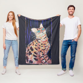 Neon Noir Bengal Cat フリースブランケット