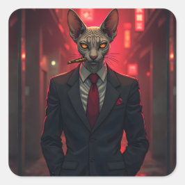 Neon Noir Sphynx Cat in Mafia Style スクエアシール
