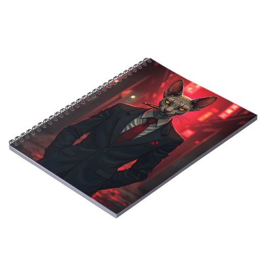 Neon Noir Sphynx Cat in Mafia Style ノートブック (左側)